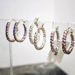 SET of 3 NWT SETA Sterling Silver 925 Gemstone Hoop Earrings